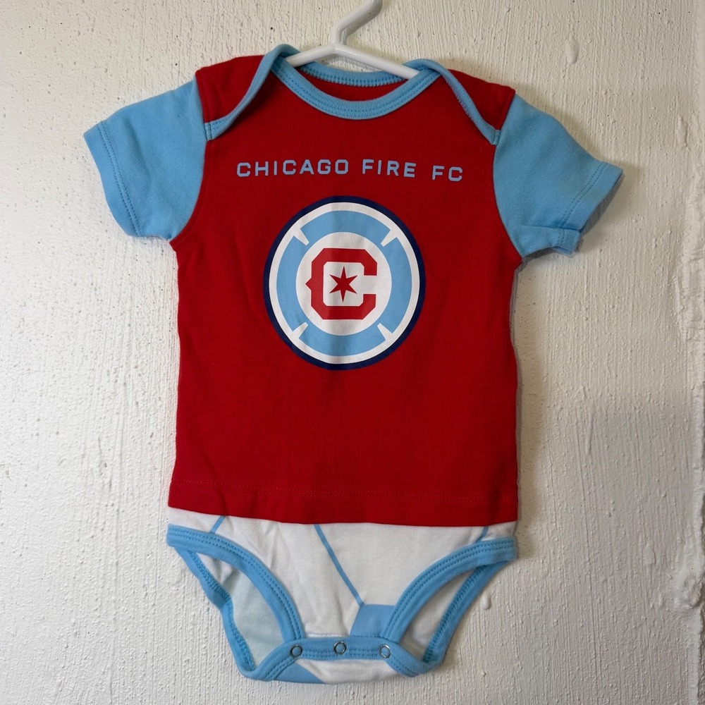 MLS Chicago Fire FC Baby Bodysuit Red Blue Short Sleeve 6/9M Soccer Fan Gear